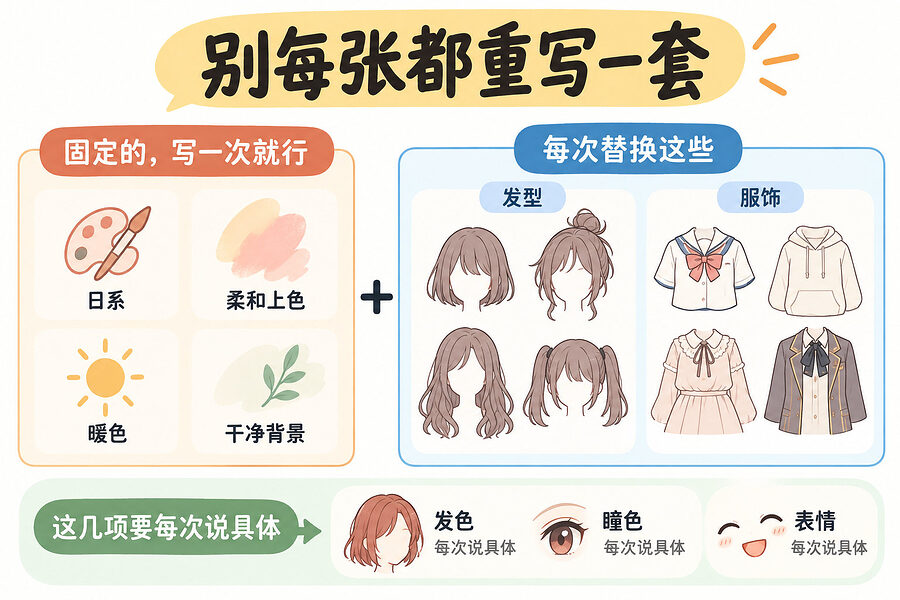 底下那套风格留着,发型衣服再换
