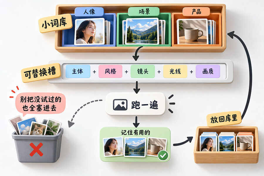 把试过好用的词收起来，下次只换槽位