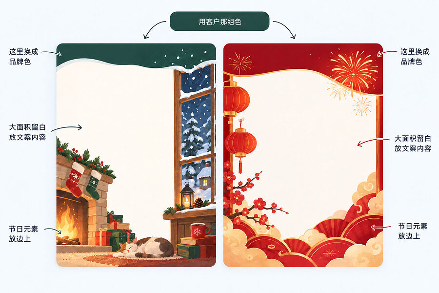 先给字腾地方，再往画面里放节日元素