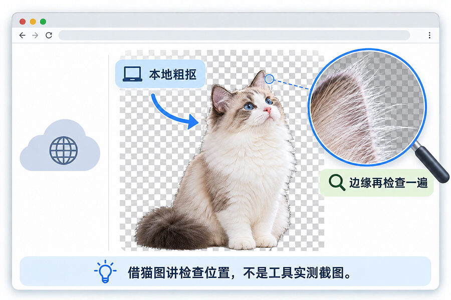浏览器先粗抠，发丝边缘再慢慢修