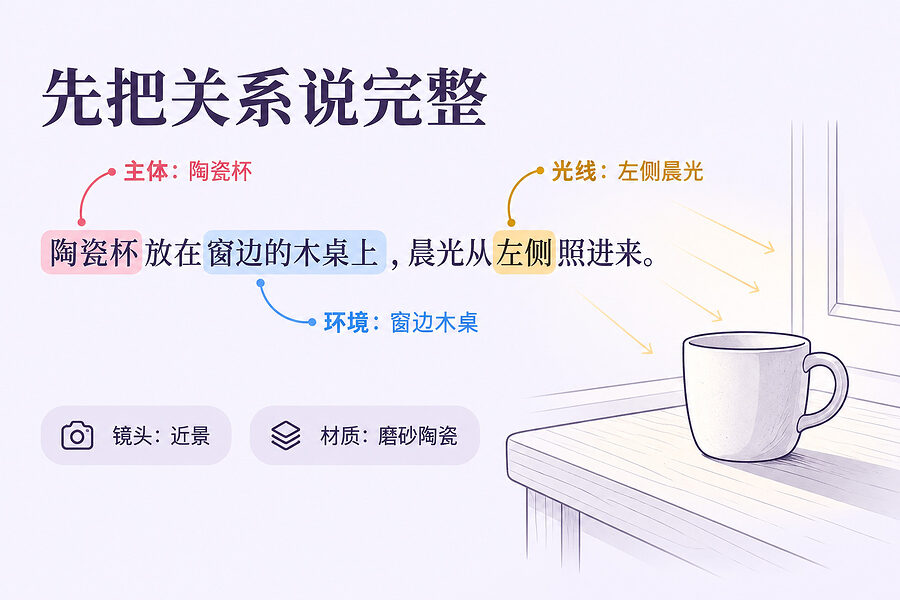 一句话先说清画面,镜头和材质再往里补