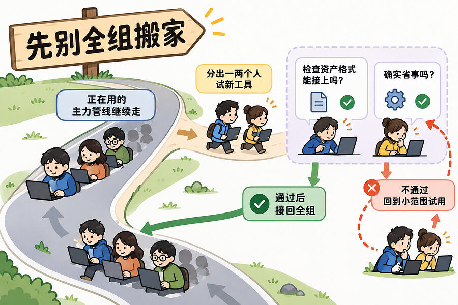 先让两个人试顺了，再带全组一起换