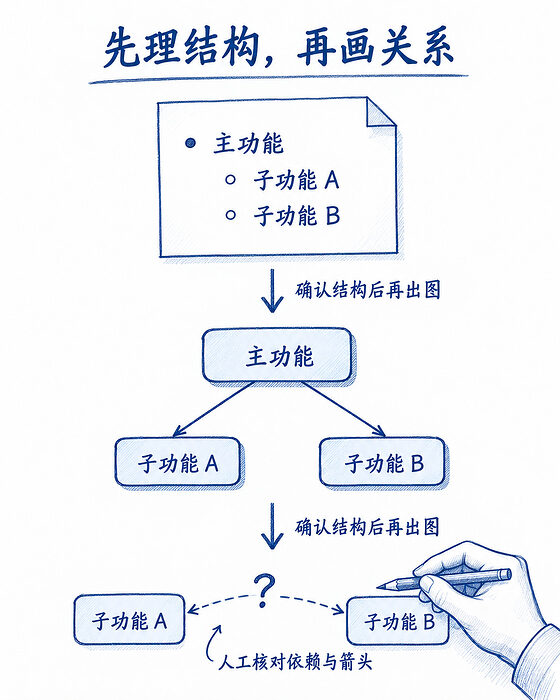 先把层级理顺，箭头最后还得自己过一遍