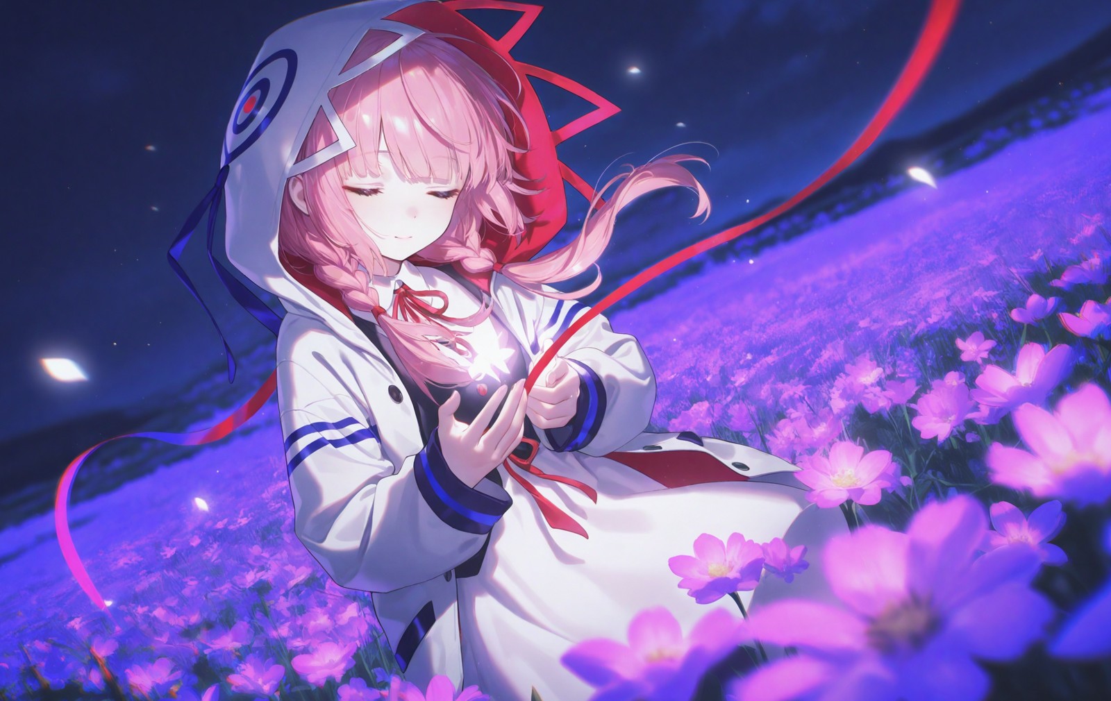 夜色花田里闭眼的花谱，歪镜头下的安静