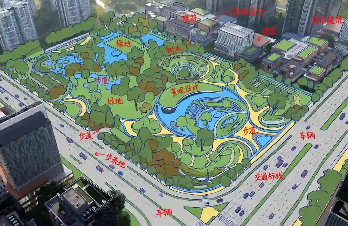 拿nano banana把航拍图改成了带标注的景观方案图