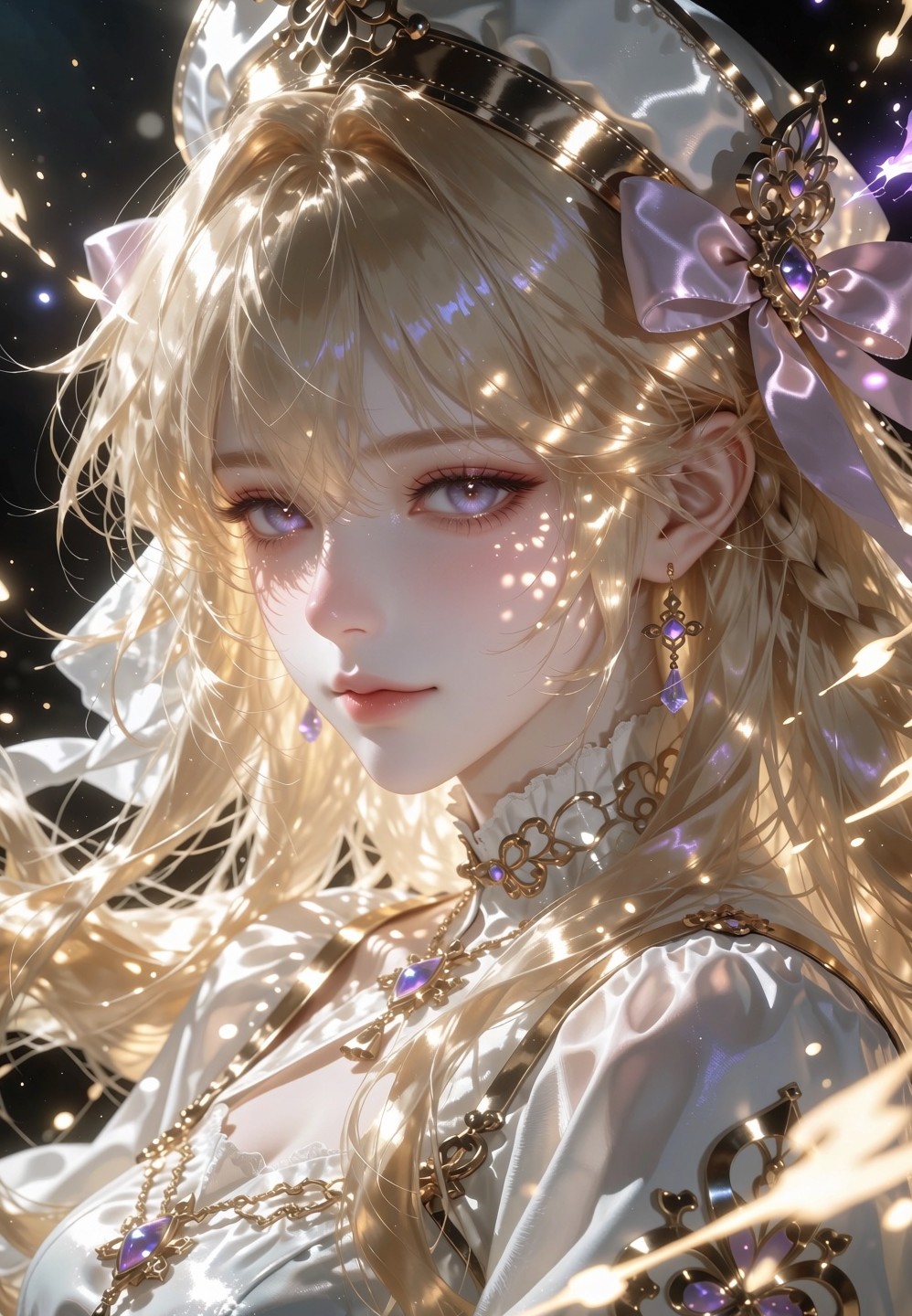 金发紫瞳戴白帽,混画师串调出来的柔光少女