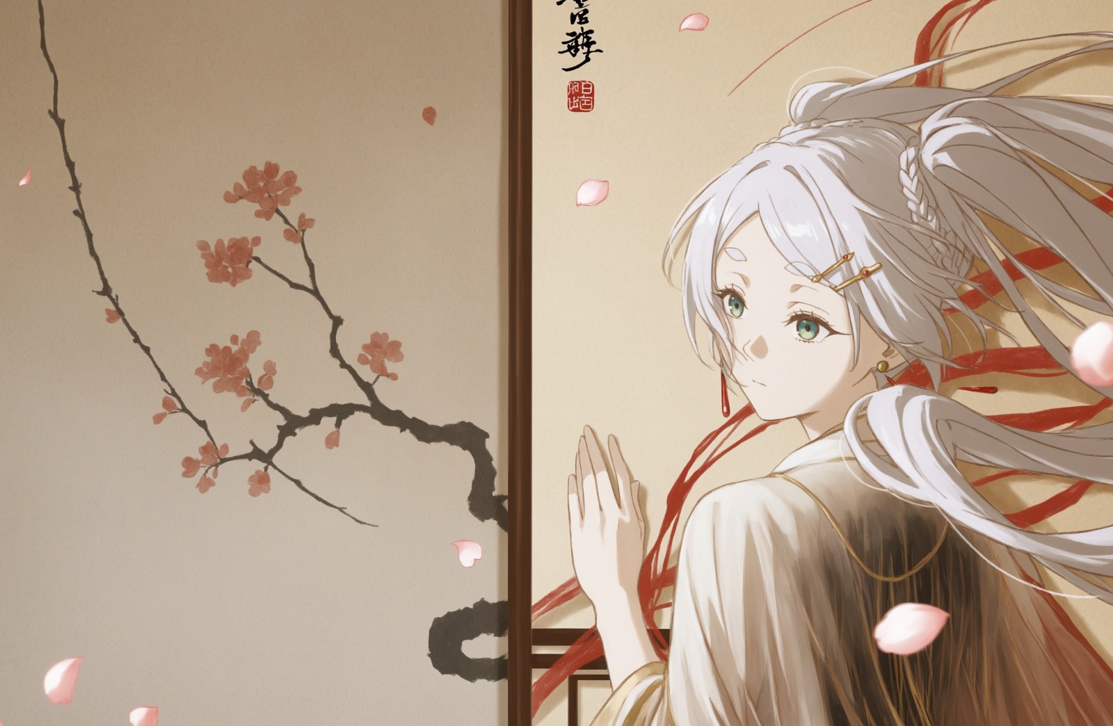 芙莉莲穿汉服，水墨梅园里的特写