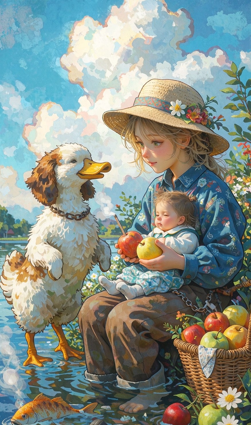 蜡笔儿童画风的动物野餐
