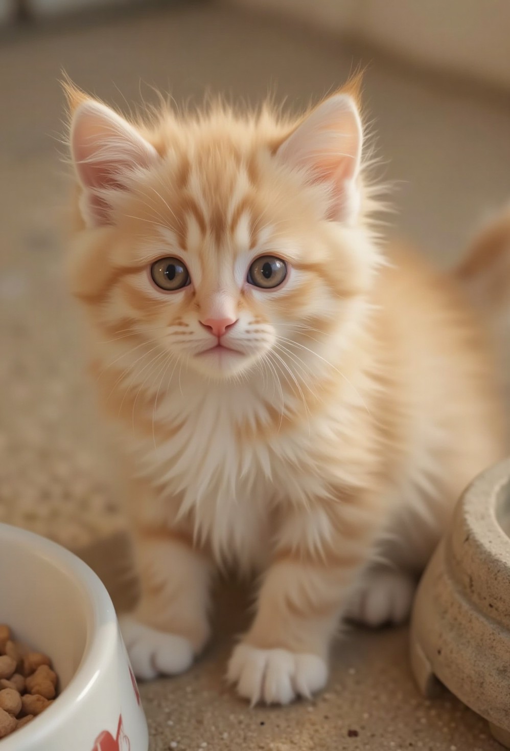 守着空碗抬头看你的小奶猫