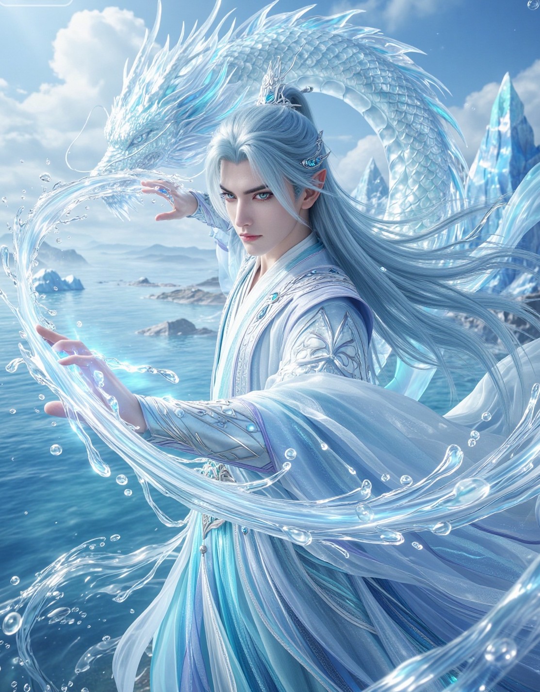 控水仙尊和身后的冰晶水龙